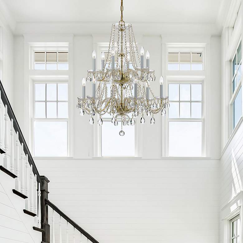 Image 6 Traditional Crystal 26"W Polished Brass 12-Light Chandelier more views