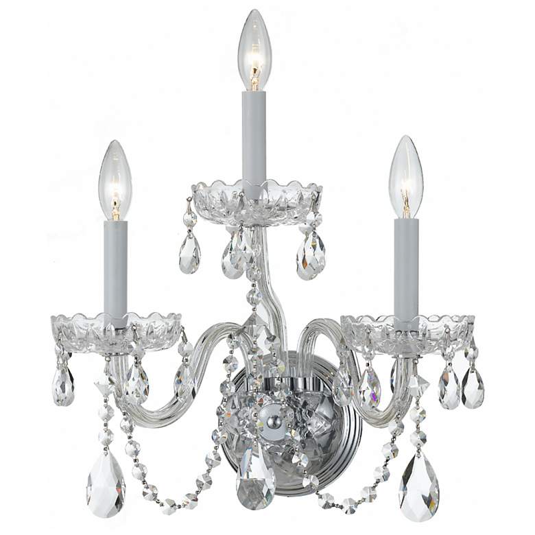 Image 1 Traditional Crystal 3 Light Hand Cut Crystal Polished Chrome Sconce