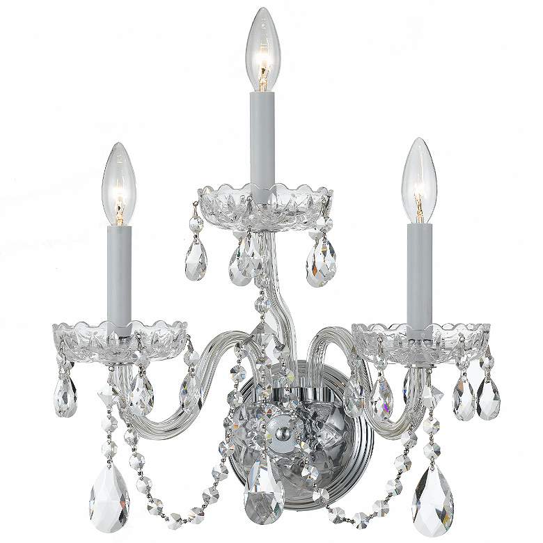 Image 3 Traditional Crystal 3 Light Hand Cut Crystal Polished Chrome Sconce more views