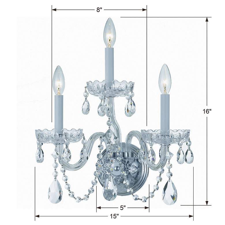 Image 5 Traditional Crystal 3 Light Hand Cut Crystal Polished Chrome Sconce more views