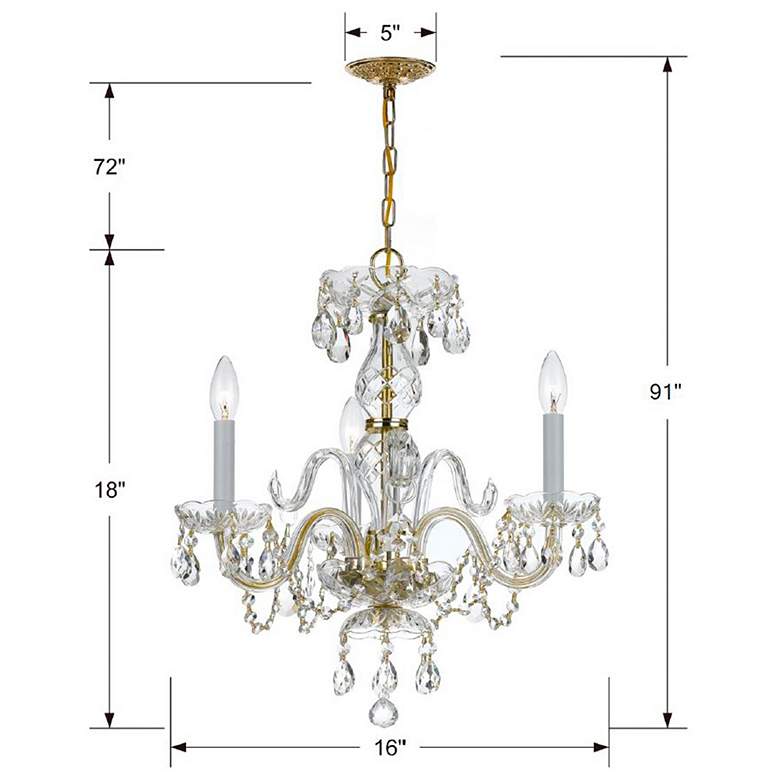 Image 2 Traditional Crystal 3 Light Italian Crystal Polished Brass Mini Chandelier more views