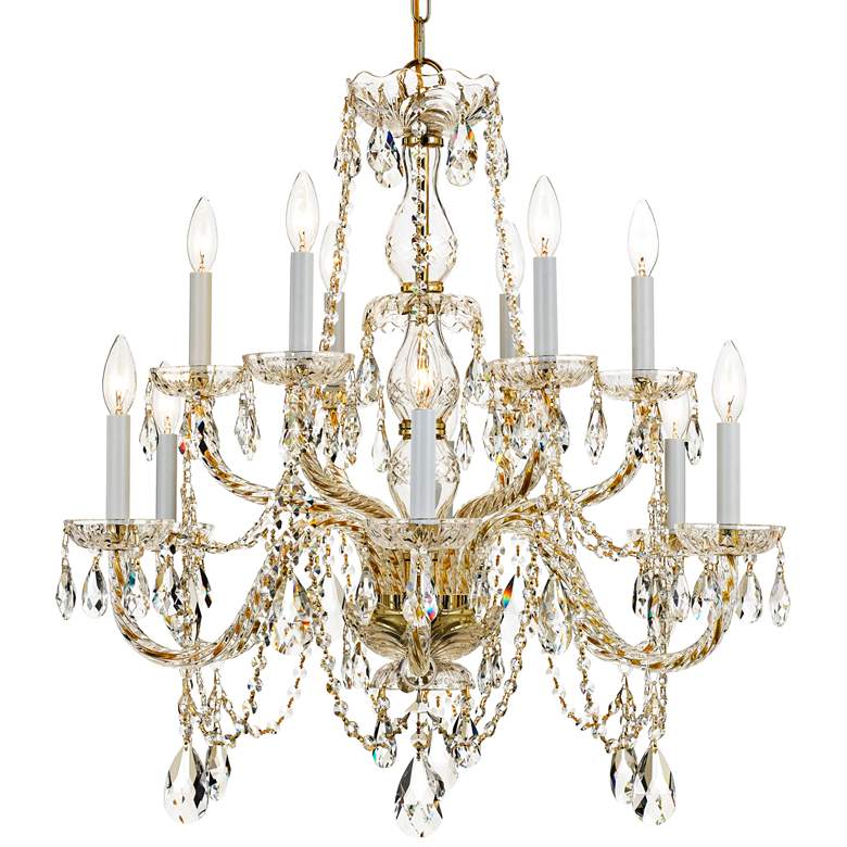 Image 2 Traditional Crystal 31"W 12-Light Polished Brass Chandelier