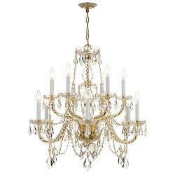 Traditional Crystal 31"W 12-Light Polished Brass Chandelier