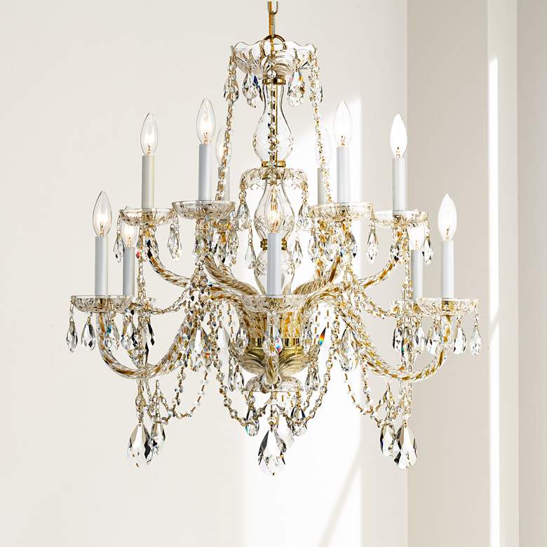 Image 1 Traditional Crystal 31"W 12-Light Polished Brass Chandelier