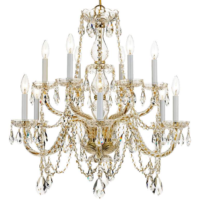 Image 3 Traditional Crystal 31"W 12-Light Polished Brass Chandelier more views