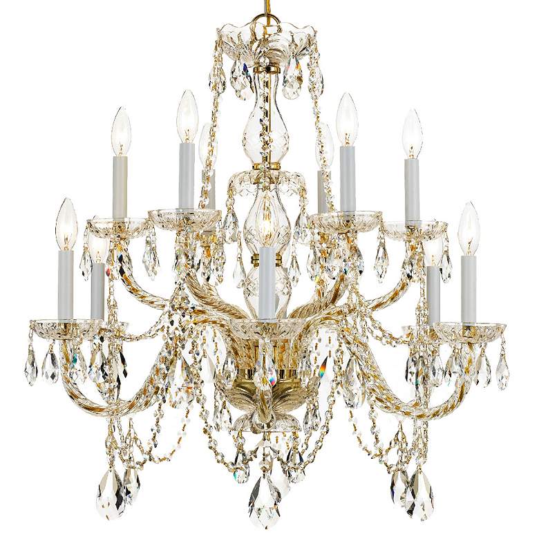 Image 3 Traditional Crystal 31 inchW 12-Light Polished Brass Chandelier more views