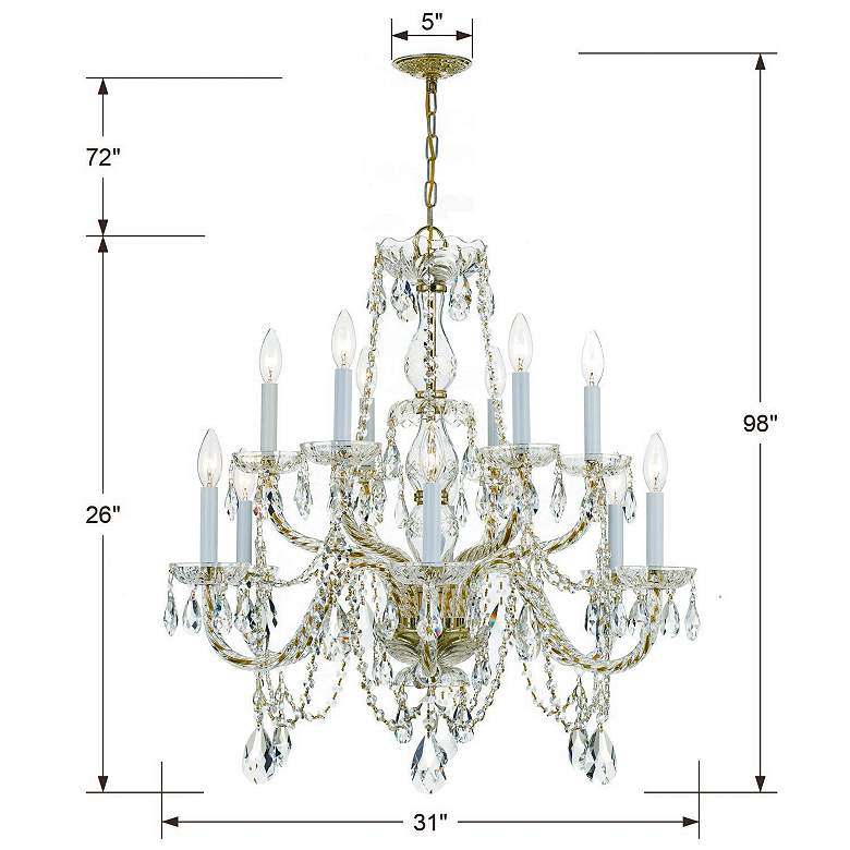 Image 5 Traditional Crystal 31"W 12-Light Polished Brass Chandelier more views