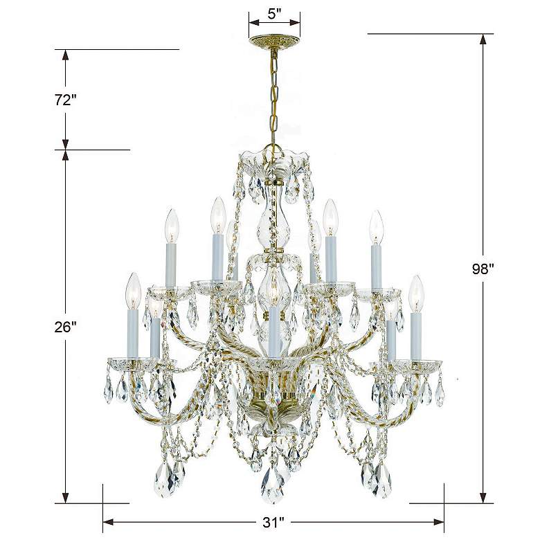 Image 5 Traditional Crystal 31 inchW 12-Light Polished Brass Chandelier more views