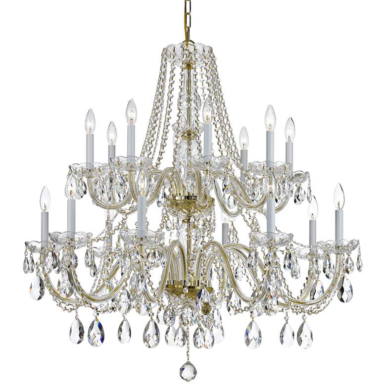 Image 2 Traditional Crystal 37 inchW Polished Brass 16-Light Chandelier