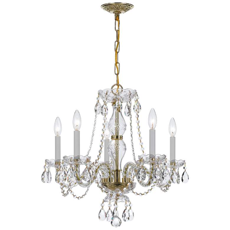 Image 1 Traditional Crystal 5 Light Clear Italian Crystal Polished Brass Chandelier