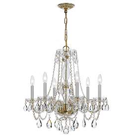Image1 of Traditional Crystal 6 Light Clear Italian Crystal Polished Brass Chandelier
