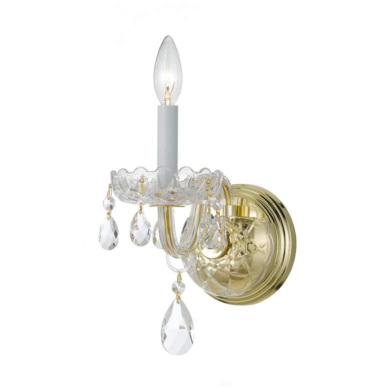 Image 1 Traditional Crystal 9" High Polished Brass Wall Sconce