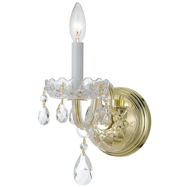 Image 3 Traditional Crystal 9" High Polished Brass Wall Sconce more views