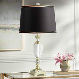 Image1 of Traditional Cut Glass Urn Table Lamp with Black Gold Shade