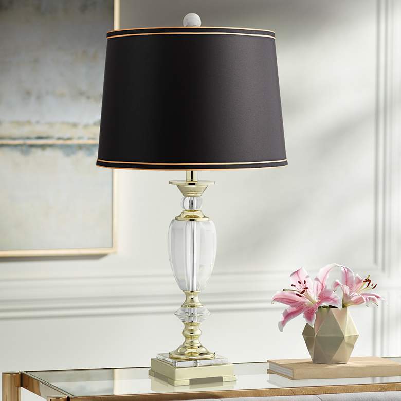 Traditional Cut Glass Urn Table Lamp with Black Gold Shade