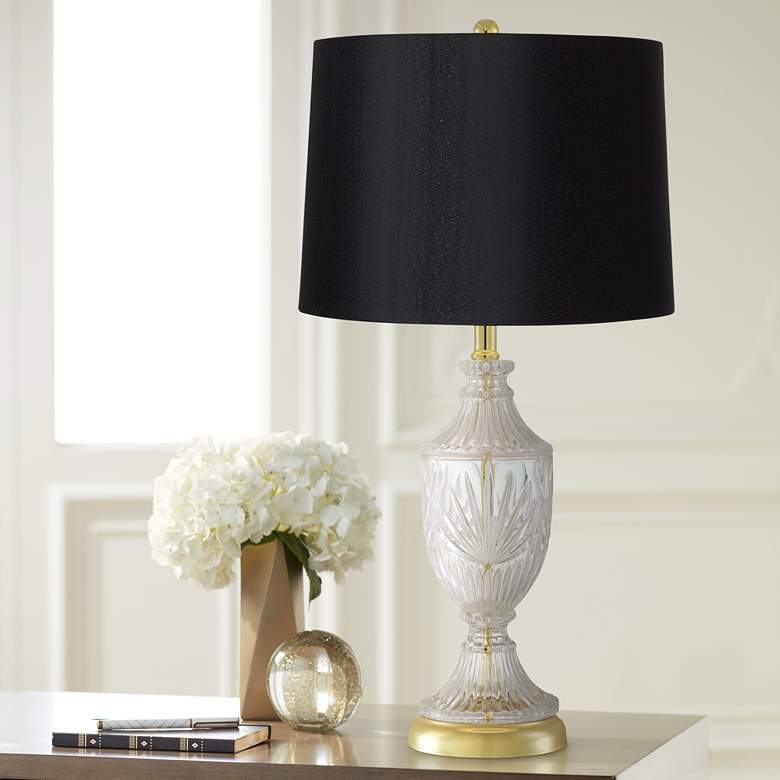 Image 1 Traditional Cut Glass Urn Table Lamp with Black Shade