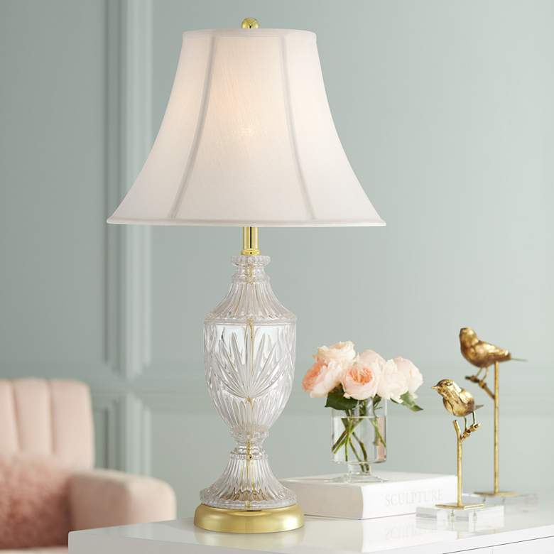 Traditional Cut Glass Urn Table Lamp with Brass Accents