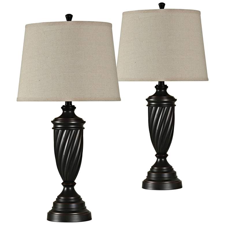 Image 1 Traditional Fuax Wood 30 inch Metal Table Lamps Set of 2