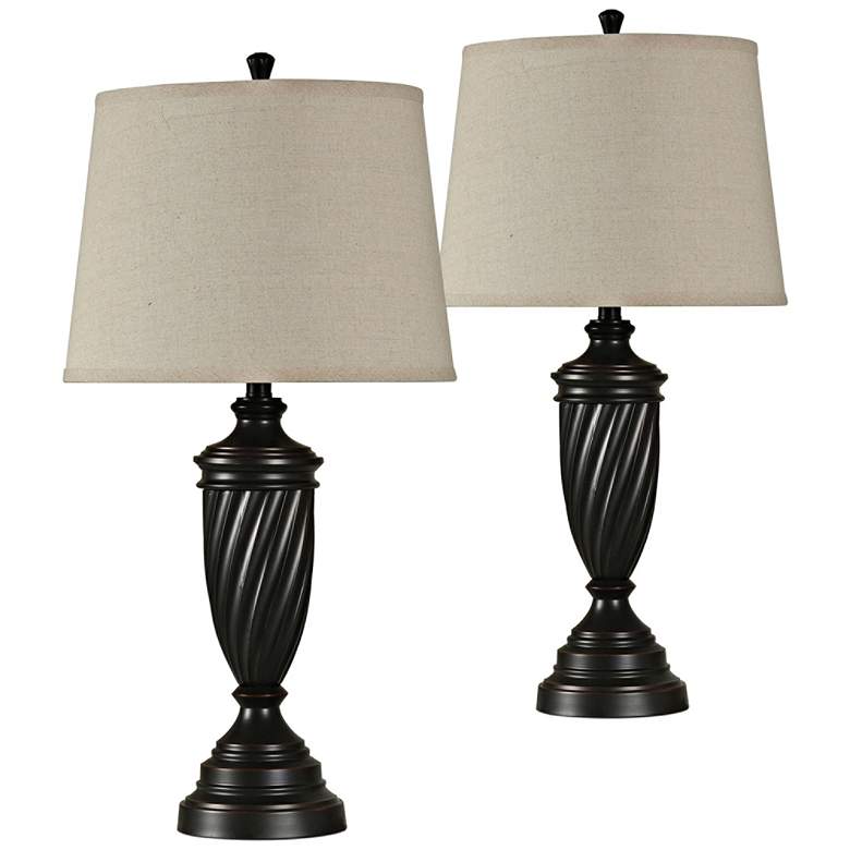 Image 1 Traditional Fuax Wood 30" Metal Table Lamps Set of 2