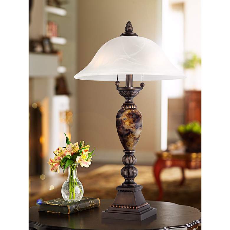 Image 1 Kathy Ireland Mulholland 27" Faux Marble Alabaster Glass Table Lamp in scene