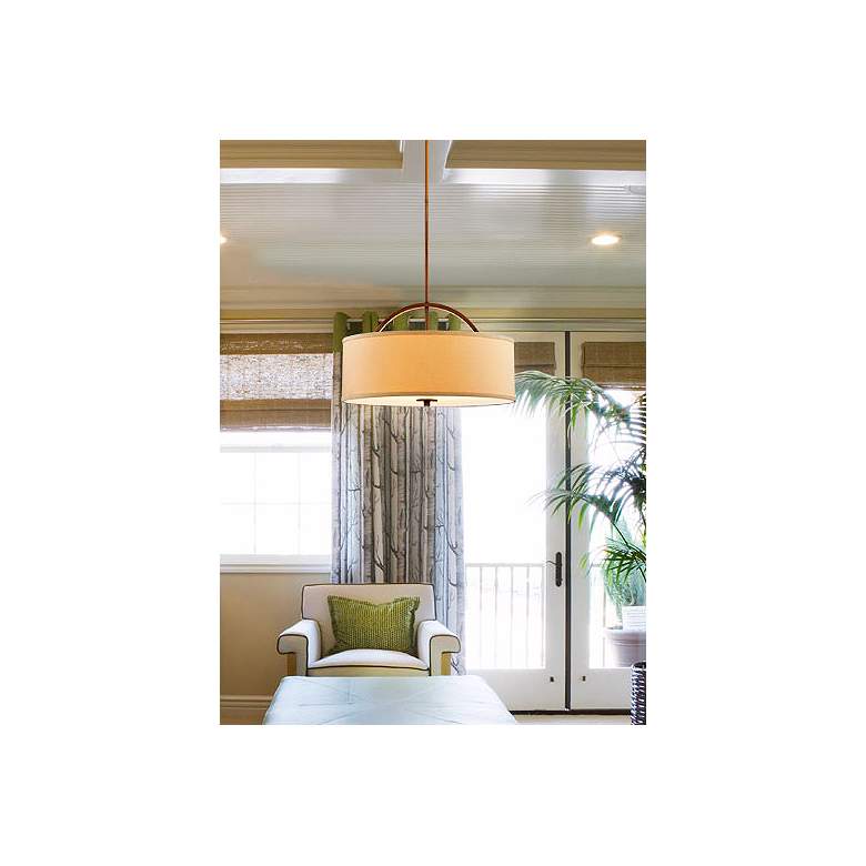Image 1 Possini Euro Halsted 20 inch Linen and Brushed Bronze Pendant Light in scene