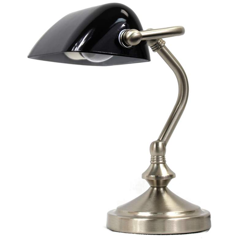 Image 1 Traditional Mini Banker's Lamp with Glass Shade, Black
