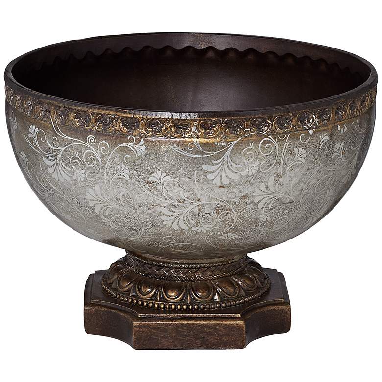 Image 1 Traditional Silver and Bronze 12 inch Wide Ceramic Bowl
