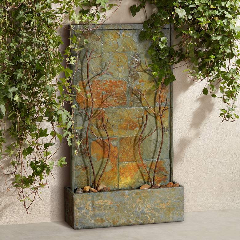Image 1 Trailing Vines 33" High Slate Stone Modern Floor Fountain