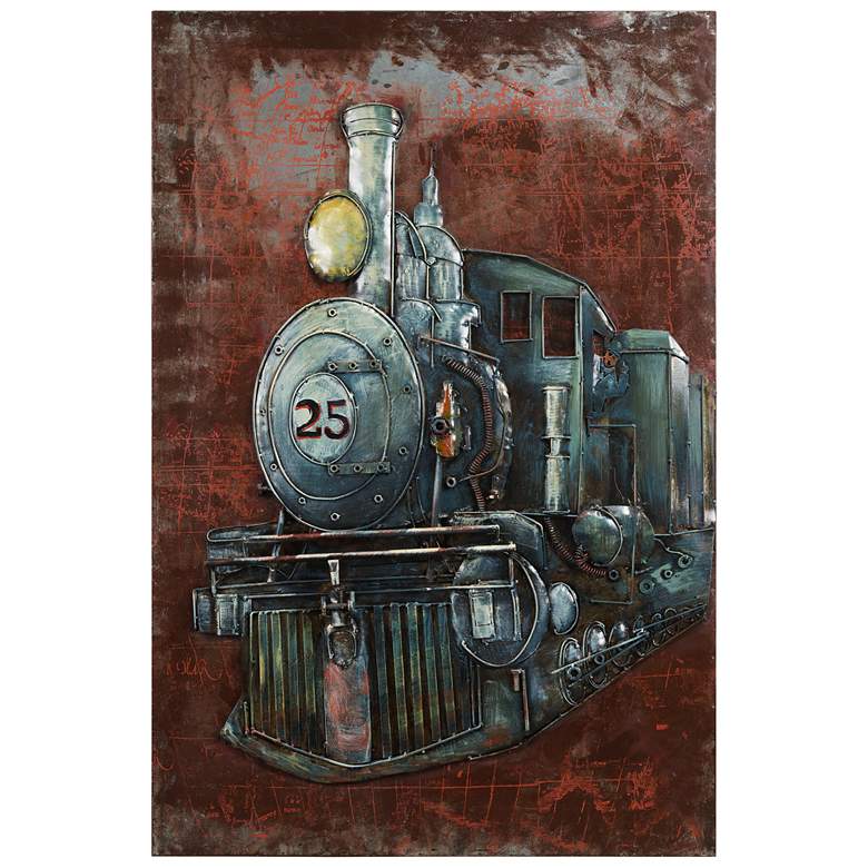 Image 1 Train" Mixed Media Iron Hand Painted Dimensional Wall Art