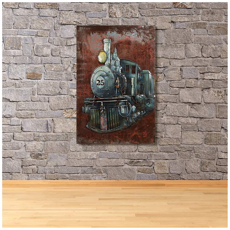 Image 3 Train" Mixed Media Iron Hand Painted Dimensional Wall Art more views