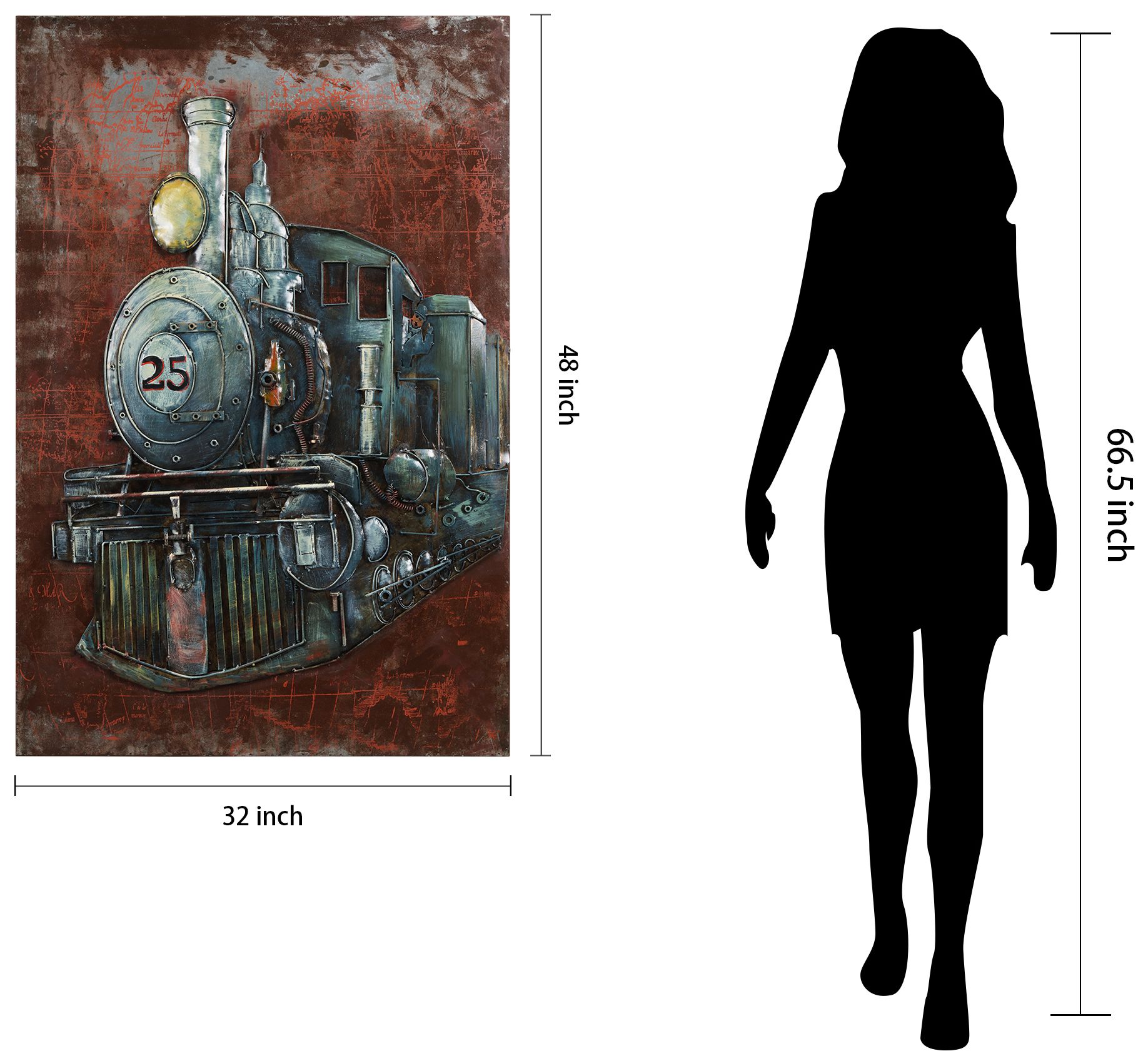 Train" Mixed Media Iron Hand Painted Dimensional Wall Art