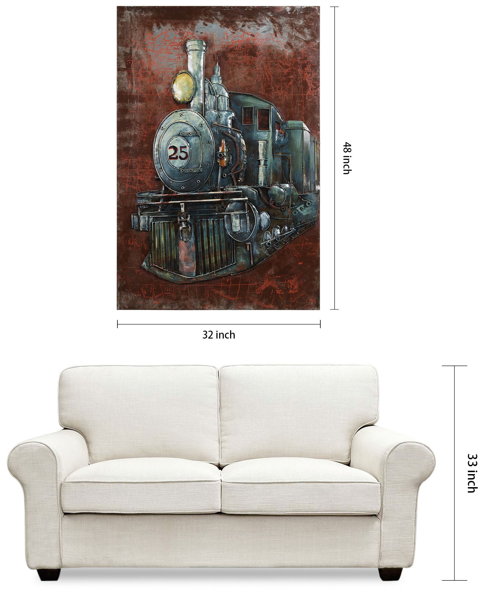 Train" Mixed Media Iron Hand Painted Dimensional Wall Art