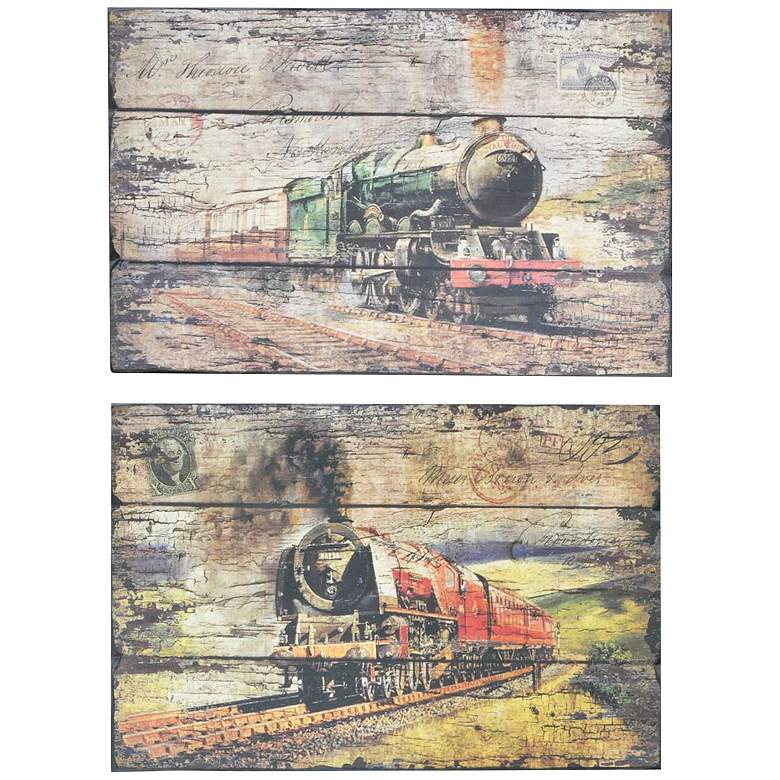 Image 1 Train-Themed 2-Piece 24 inch Wide Wood Plaques Set