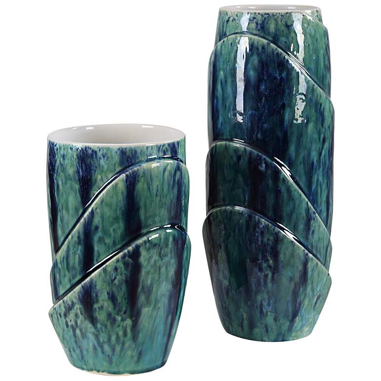 Image 1 Tranquil Duo Set of 2 Bluegreen Ceramic Vases