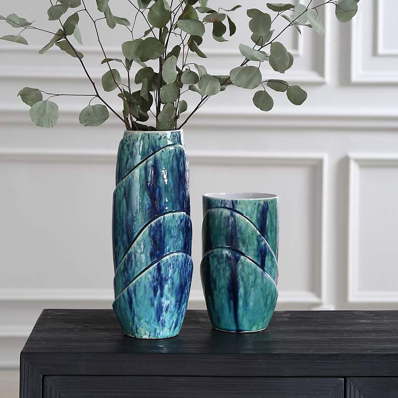 Image 1 Tranquil Duo Set of 2 Bluegreen Ceramic Vases