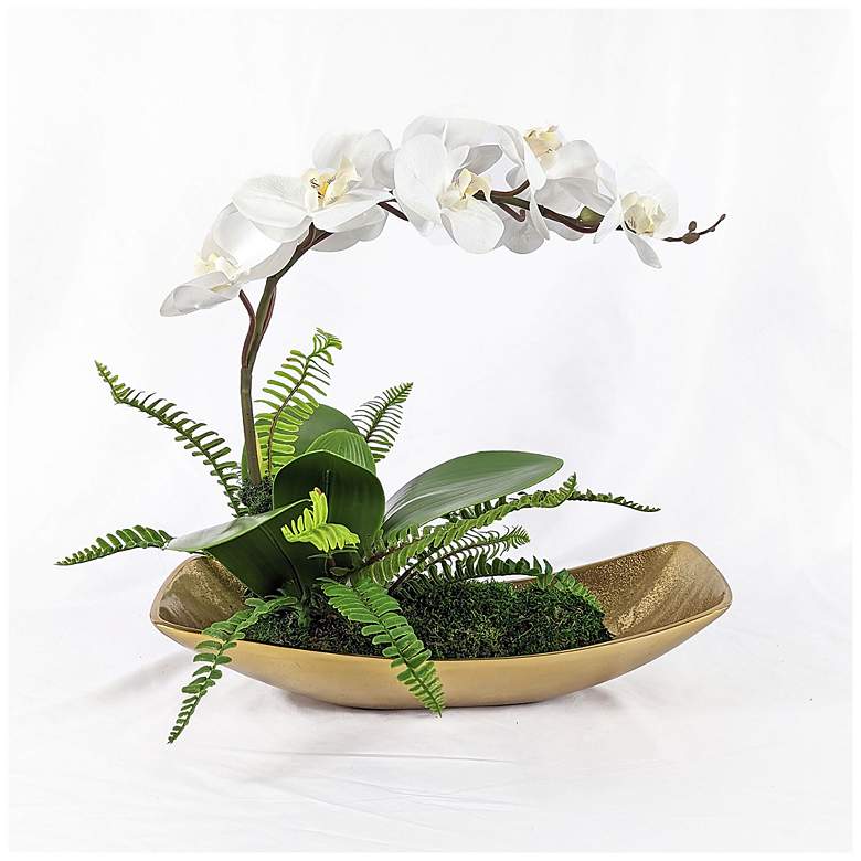 Image 2 Transcend Orchid 16" High Faux Flower in Boat-Shaped Planter