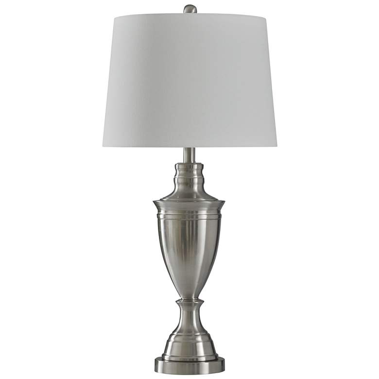 Image 1 Transitional Brushed Steel Table Lamp - Silver Body - White Shade