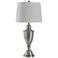 Transitional Brushed Steel Table Lamp - Silver Body - White Shade