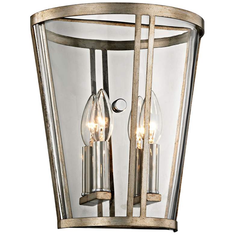 Image 1 Trapeze 11 1/4 inchH Champagne Silver Leaf 2-Light Wall Sconce