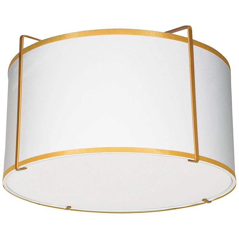 Image 1 Trapezoid 12" Wide Gold and White Fabric Drum Ceiling Light