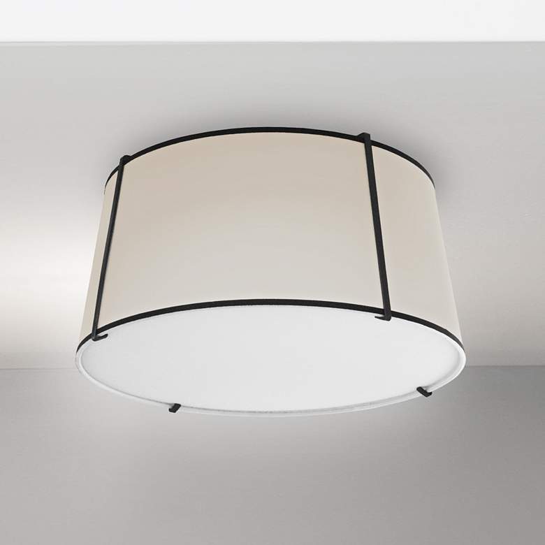 Image 1 Trapezoid 16" Wide 3 Light Tapered Drum Black and Cream Flush Mount