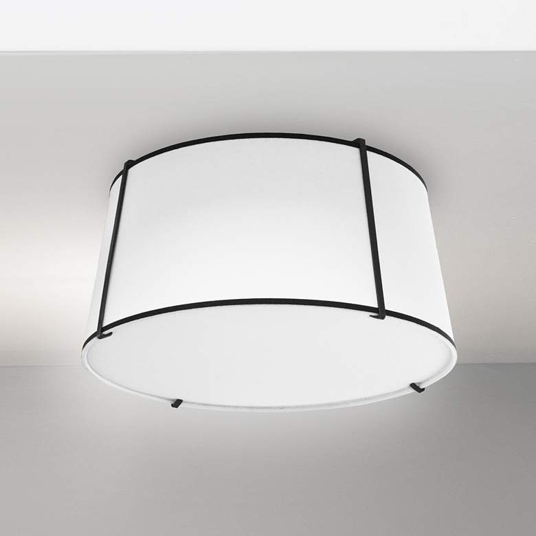 Image 1 Trapezoid 16" Wide 3 Light Tapered Drum Black and White Flush Mount