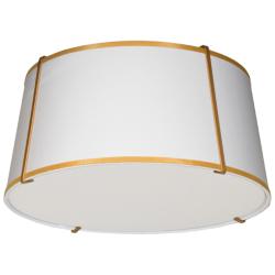 Trapezoid 16&quot; Wide 3 Light Tapered Drum Gold and White Flush Mount