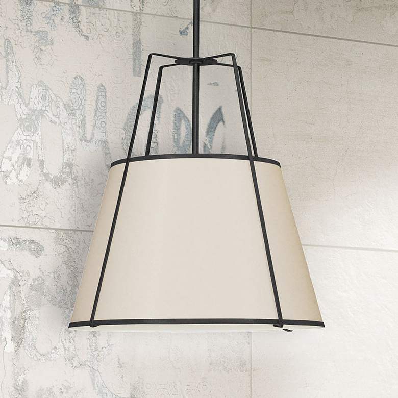 Image 1 Trapezoid 18" Wide 3 Light Black and Cream Pendant