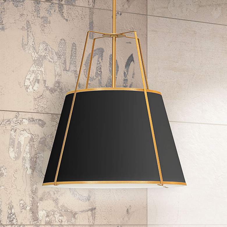 Image 1 Trapezoid 18" Wide 3 Light Gold and Black Pendant