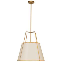 Trapezoid 18&quot; Wide 3 Light Gold and Cream Pendant