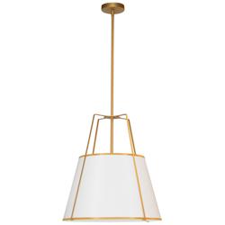 Trapezoid 18&quot; Wide 3 Light Gold and White Pendant