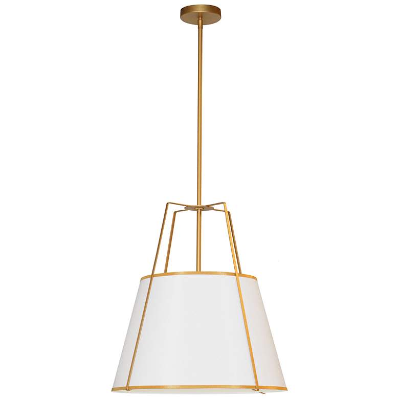 Image 1 Trapezoid 18 inch Wide 3 Light Gold and White Pendant