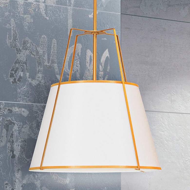 Image 1 Trapezoid 18" Wide Gold Pendant Light w/ White Fabric Shade