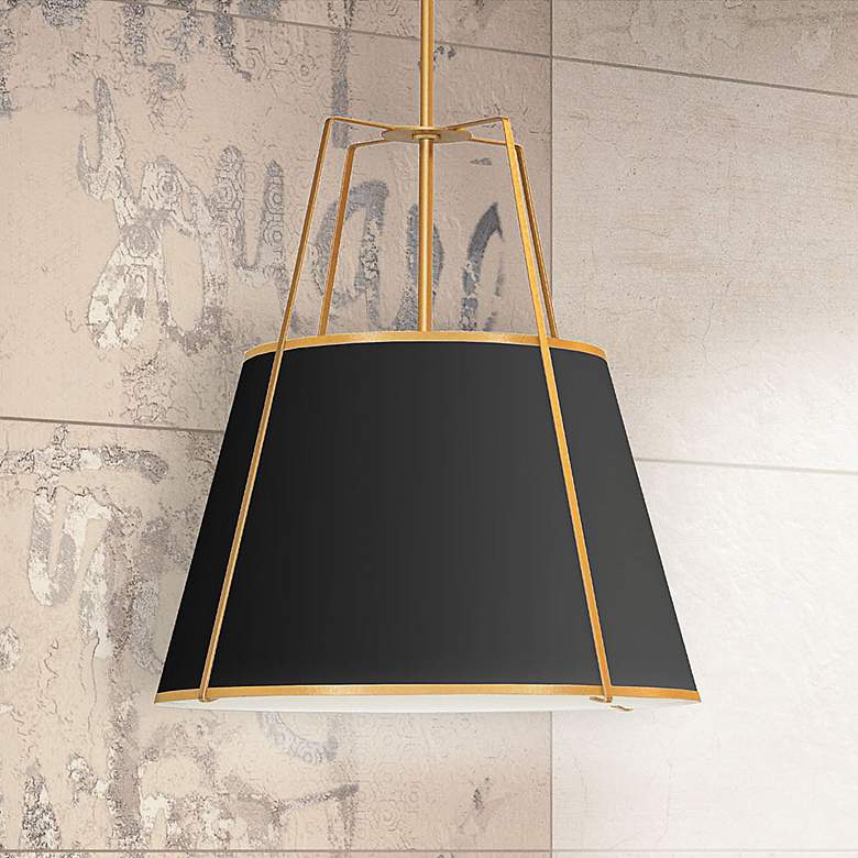 Image 1 Trapezoid 18" Wide Gold Pendant Light with Black Shade